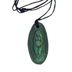 Stone Clay Gia Mother Earth Cord Pendant Necklace Pregnant Woman Deity Boho